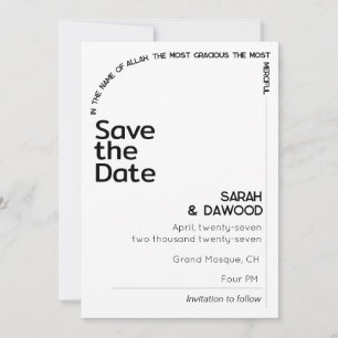Elegante minimalistische moslim wit zwart bruiloft save the date