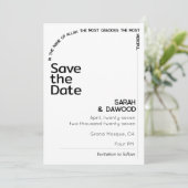 Elegante minimalistische moslim wit zwart bruiloft save the date (Staand voorkant)