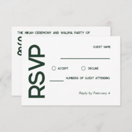 Elegante Minimalistische Moslim Witte Groene Trouw RSVP Kaartje