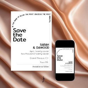 Elegante Minimalistische Moslim Witte Zwarte Trouw Save The Date