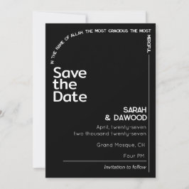 Elegante minimalistische moslim zwart wit bruiloft save the date