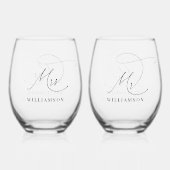 Elegante minimalistische Mr en Mrs Wedding Wijnglas Zonder Voet (Achterkant)
