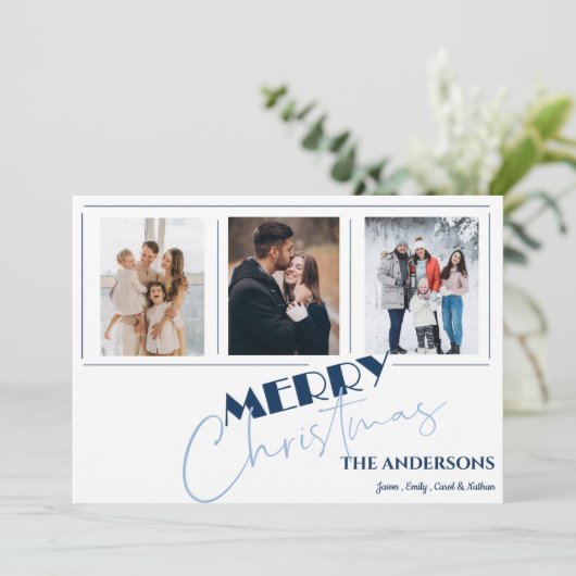 Elegante minimalistische multi foto Vrolijk Kerstf Feestdagenkaart (Staand voorkant)