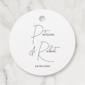 Elegante Minimalistische Namen Datum Zwarte Script Bedankjes Labels (Voorkant)