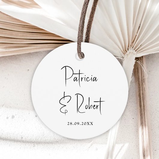 Elegante Minimalistische Namen Datum Zwarte Script Bedankjes Labels