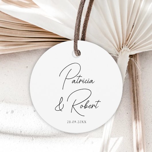 Elegante Minimalistische Namen Datum Zwarte Script Bedankjes Labels