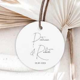 Elegante Minimalistische Namen Datum Zwarte Script Bedankjes Labels