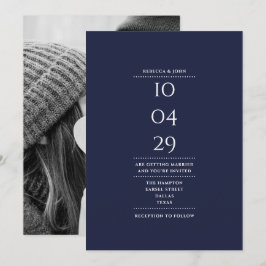 Elegante Minimalistische Navy Blauwe Foto Trouwdat Kaart