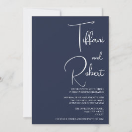 Elegante Minimalistische Navy Blauwe Trouw Kaart