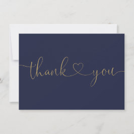 Elegante minimalistische navy blue en gouden scrip bedankkaart