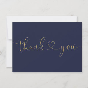 Elegante minimalistische navy blue en gouden scrip bedankkaart
