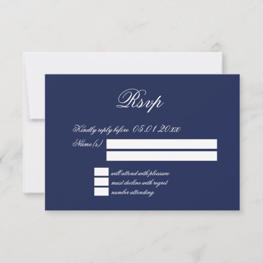 Elegante minimalistische Navy Blue Wedding RSVP Ka (Voorkant)