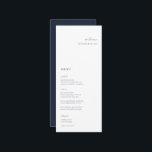 Elegante minimalistische Navy Wedding Place Card M Menu<br><div class="desc">Elegante minimalistische,  bruiloft gast plaats kaart en menu. Kenmerken,  moderne marineblauwe typografie en bijpassende effen kleurondersteuning.</div>