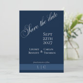 Elegante Minimalistische Navyblauw Save The Date (Staand voorkant)