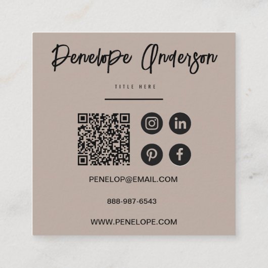 Elegante minimalistische neutrale QR-code Boho Mod Vierkante Visitekaartje (Achterkant)