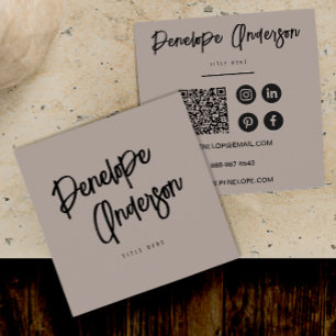 Elegante minimalistische neutrale QR-code Boho Mod Vierkante Visitekaartje