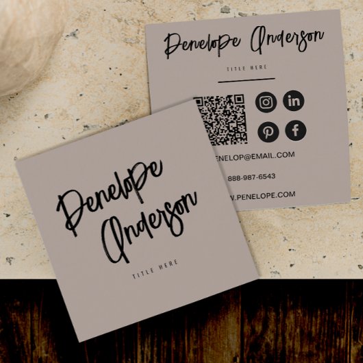 Elegante minimalistische neutrale QR-code Boho Mod Vierkante Visitekaartje