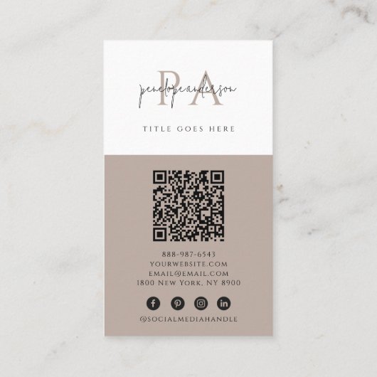 Elegante minimalistische neutrale QR-code Boho Mod Visitekaartje (Achterkant)