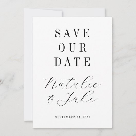 Elegante minimalistische niet-foto bruiloft save the date (Voorkant)