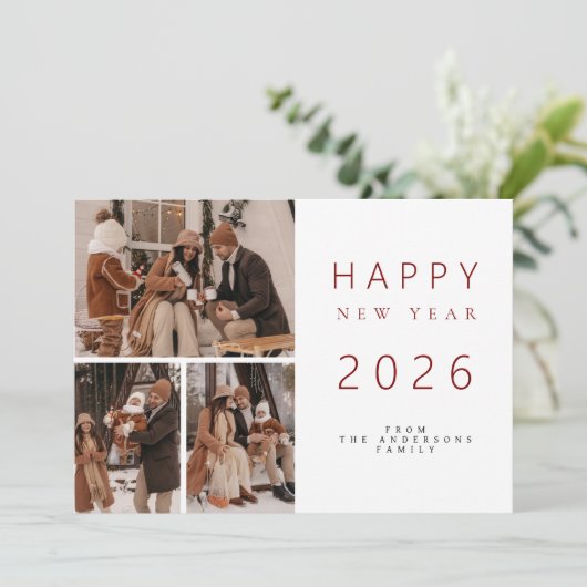 Elegante minimalistische nieuwjaarsjuichen familie feestdagenkaart (Staand voorkant)