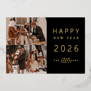 Elegante minimalistische nieuwjaarsjuichen familie folie feestdagenkaart
