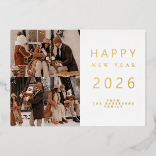 Elegante minimalistische nieuwjaarsjuichen familie folie feestdagenkaart