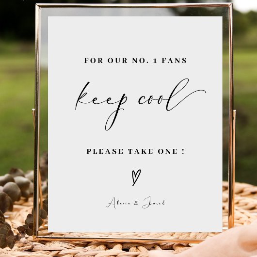 Elegante minimalistische nummer een fans bruiloft  reclamebord met voetstuk