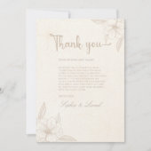 Elegante minimalistische off witte bloemenbruiloft bedankkaart (Voorkant)