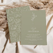 Elegante minimalistische olijfgroene bloemenbruilo kaart