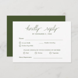 Elegante minimalistische olijfgroene bruiloft RSVP