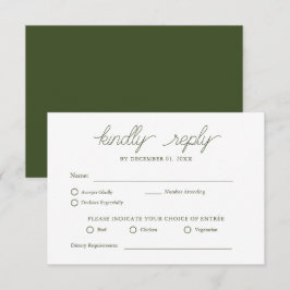 Elegante minimalistische olijfgroene bruiloft RSVP Kaartje
