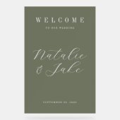 Elegante minimalistische olijfgroene bruiloft welk acryl bord (Voorkant)