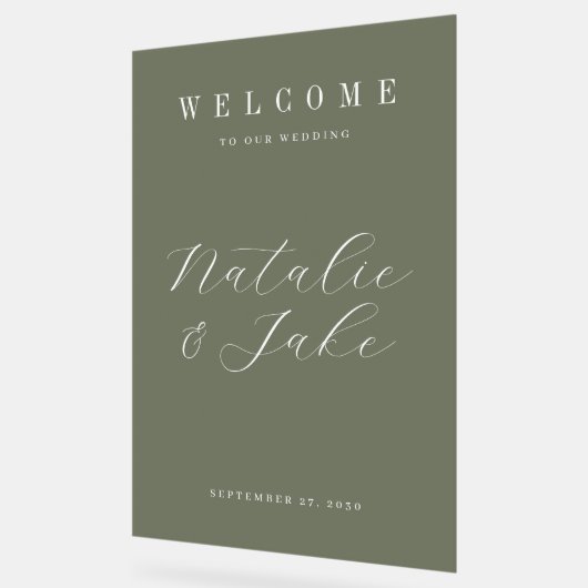 Elegante minimalistische olijfgroene bruiloft welk acryl bord (Hoek)