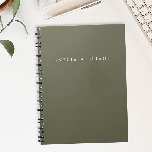 Elegante Minimalistische Olijfgroene Monogram Notitieboek