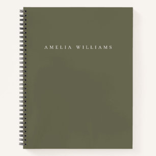 Elegante Minimalistische Olijfgroene Monogram Notitieboek