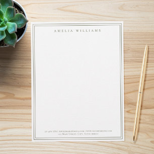 Elegante Minimalistische Olijfgroene Twee Rand Briefhoofd