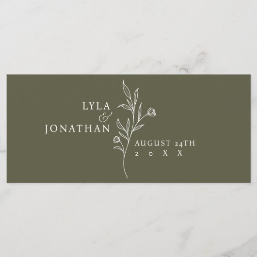 Elegante minimalistische Olive Zitplaatsenkaart He Menu (Voorkant)