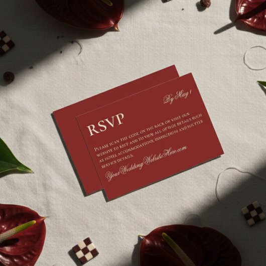Elegante minimalistische oude geld vet rode bruilo RSVP kaartje