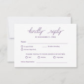 Elegante minimalistische Paarse eenvoudige bruilof RSVP Kaartje (Voorkant)