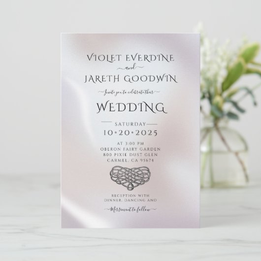 Elegante minimalistische parelmoer bruiloft uitnod kaart (Staand voorkant)