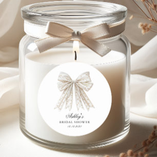 Elegante Minimalistische Parels Strik Bruidsdouche Ronde Sticker