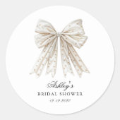 Elegante Minimalistische Parels Strik Bruidsfeest Ronde Sticker (Voorkant)