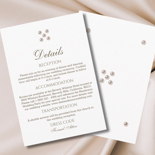 Elegante minimalistische Pearl Wedding Details Informatiekaartje