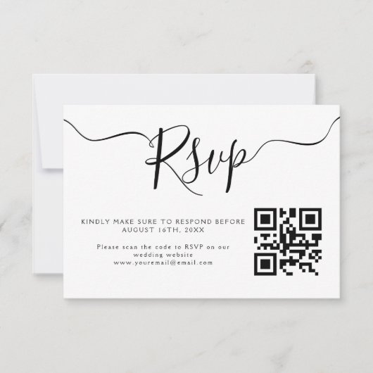 Elegante minimalistische QR-code bruiloft RSVP Kaartje (Voorkant)