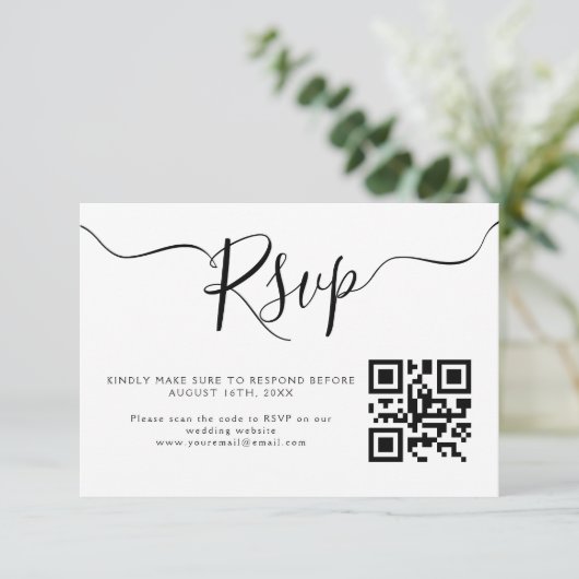 Elegante minimalistische QR-code bruiloft RSVP Kaartje (Staand voorkant)