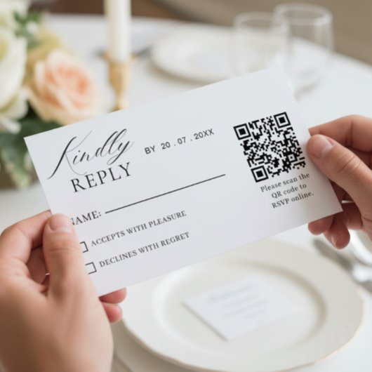 Elegante Minimalistische QR Code RSVP Trouwkaart Kaartje
