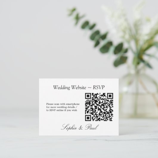 Elegante minimalistische QR-code website RSVP-kaar Informatiekaartje (Staand voorkant)