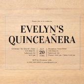 Elegante minimalistische Quinceanera Acryl Uitnodigingen (Voorkant)