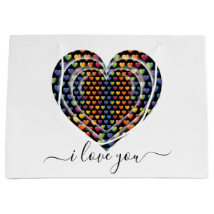Elegante Minimalistische Regenboog Harten Groot Cadeauzakje