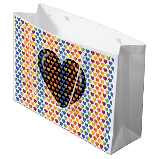 Elegante minimalistische regenboogharten groot cadeauzakje (Voorkant Gekanteld)